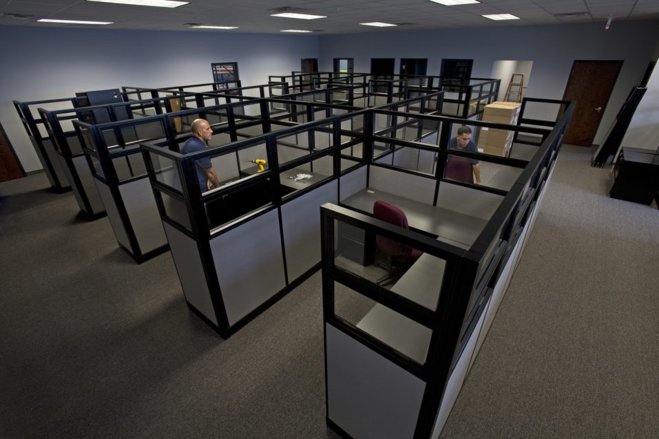 Modern looking cubicles in an office